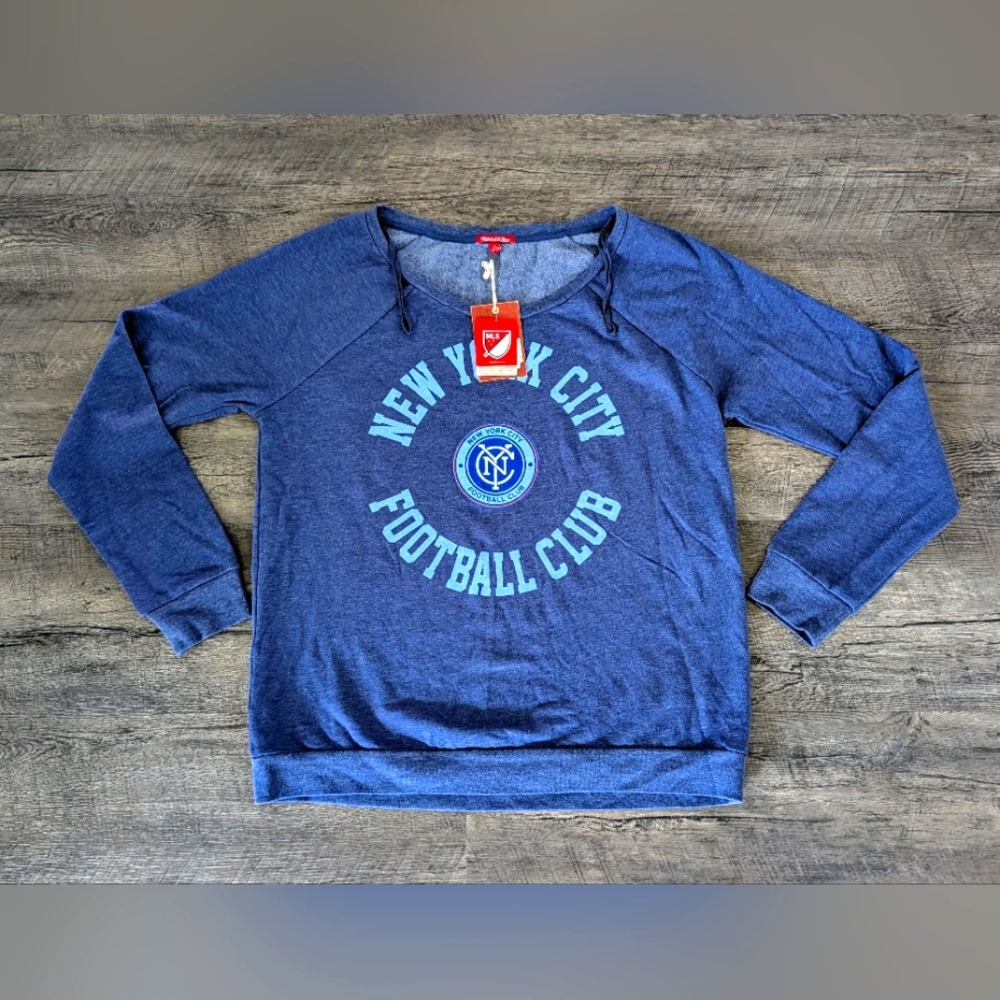 New York City FC MLS Soccer Mitchell&Ness Blue Women's Team Logo Fleece NWT